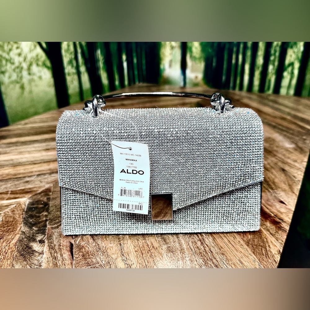 NWT Aldo Crystal Mini Top-Handle Evening Bag Silver 7” L x 4.5” H crossbody - Picture 2 of 6